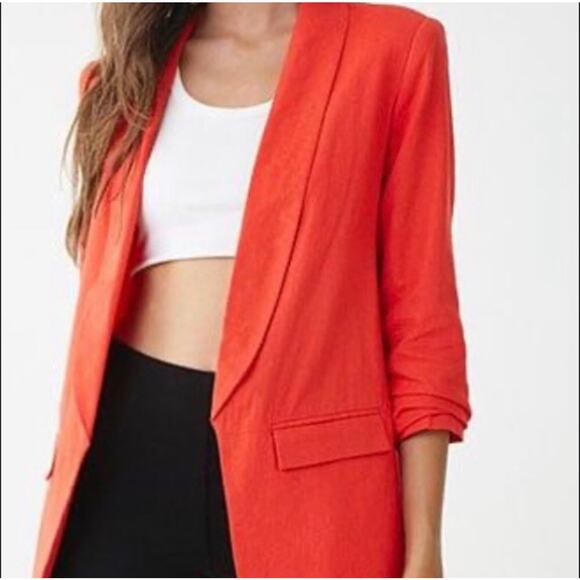 Catherine Malandrino Red Long Sleeve Open Front Linen Blazer Size 6 - Picture 1 of 15